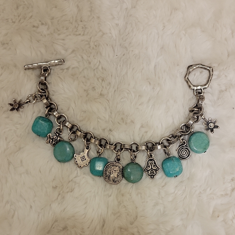 Silver Turqoise Charm Bracelet - Picture 2 of 9